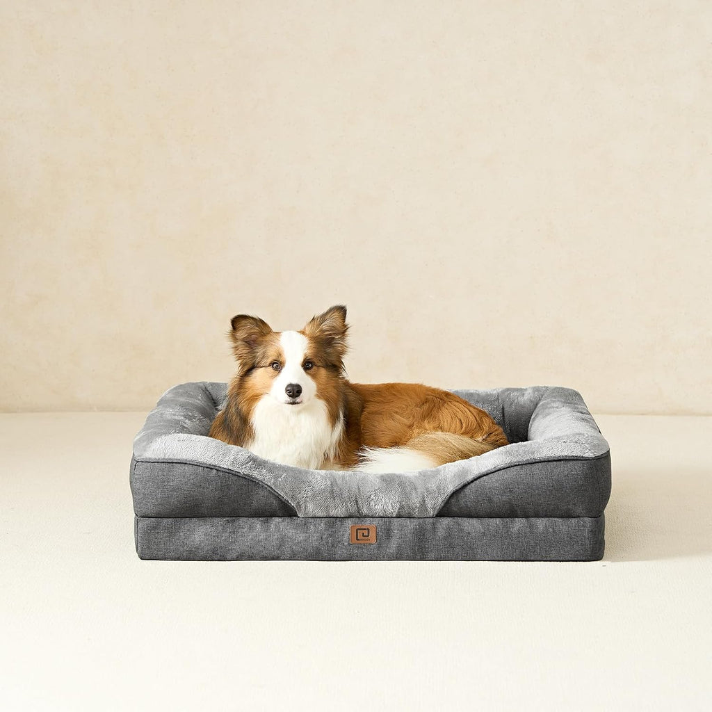 Memory Foam Dog Beds Medium Washable, Orthopedic Dog Beds Sofa with Sides and Waterproof Liner, Pet Couch with Washable Removable Cover and Non-Slip Bottom, 76X51X16Cm, Dark Grey