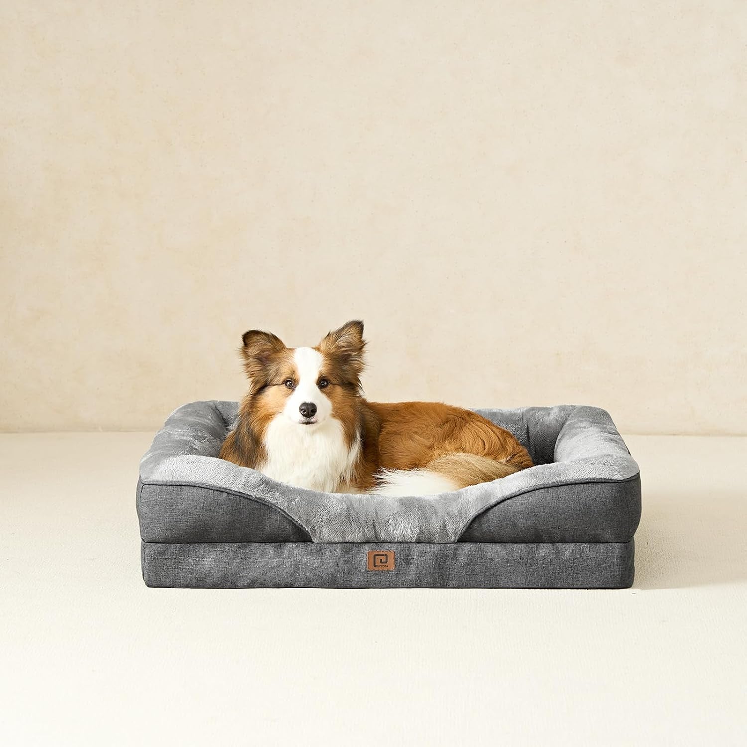 Memory Foam Dog Beds Medium Washable, Orthopedic Dog Beds Sofa with Sides and Waterproof Liner, Pet Couch with Washable Removable Cover and Non-Slip Bottom, 76X51X16Cm, Dark Grey