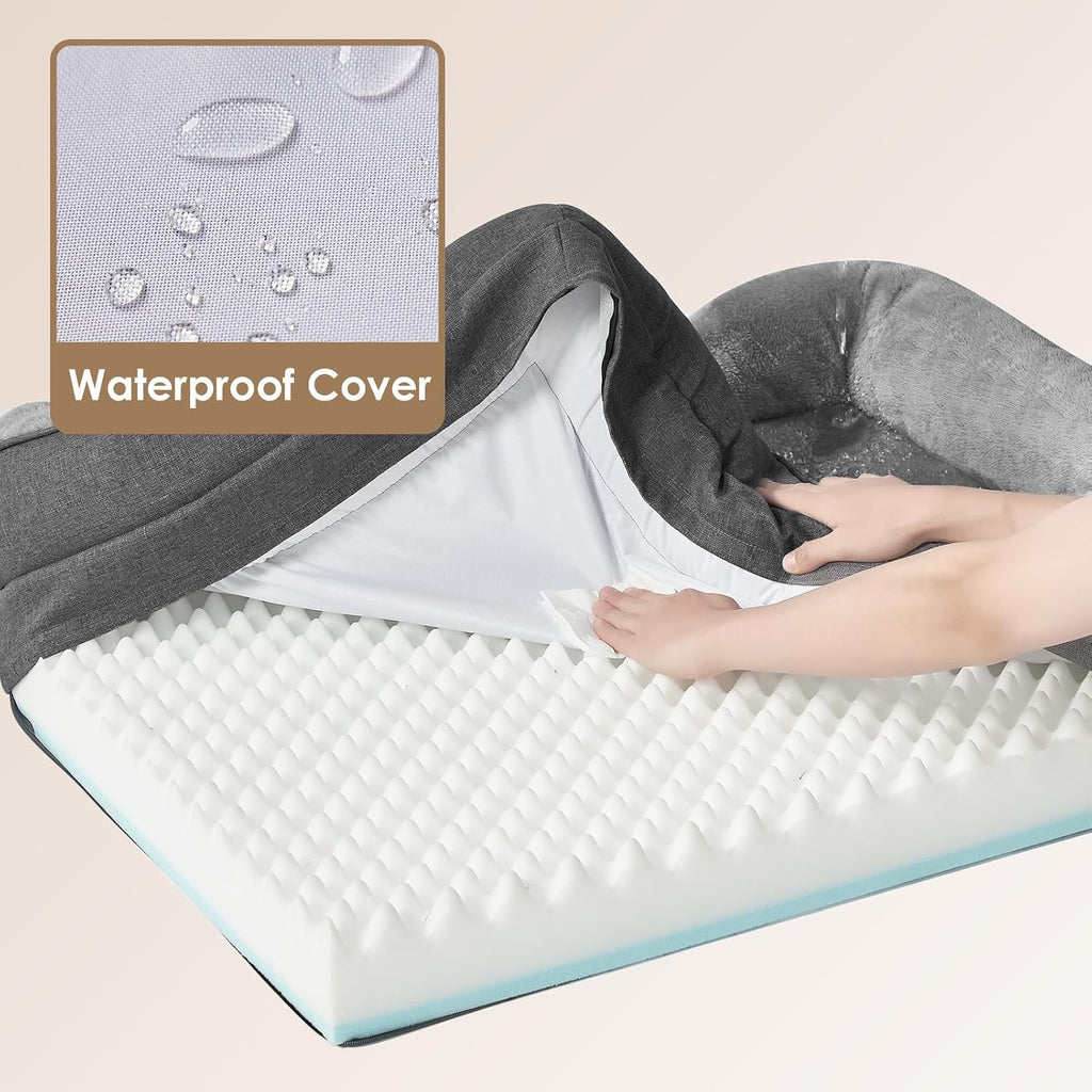Memory Foam Dog Beds Medium Washable, Orthopedic Dog Beds Sofa with Sides and Waterproof Liner, Pet Couch with Washable Removable Cover and Non-Slip Bottom, 76X51X16Cm, Dark Grey