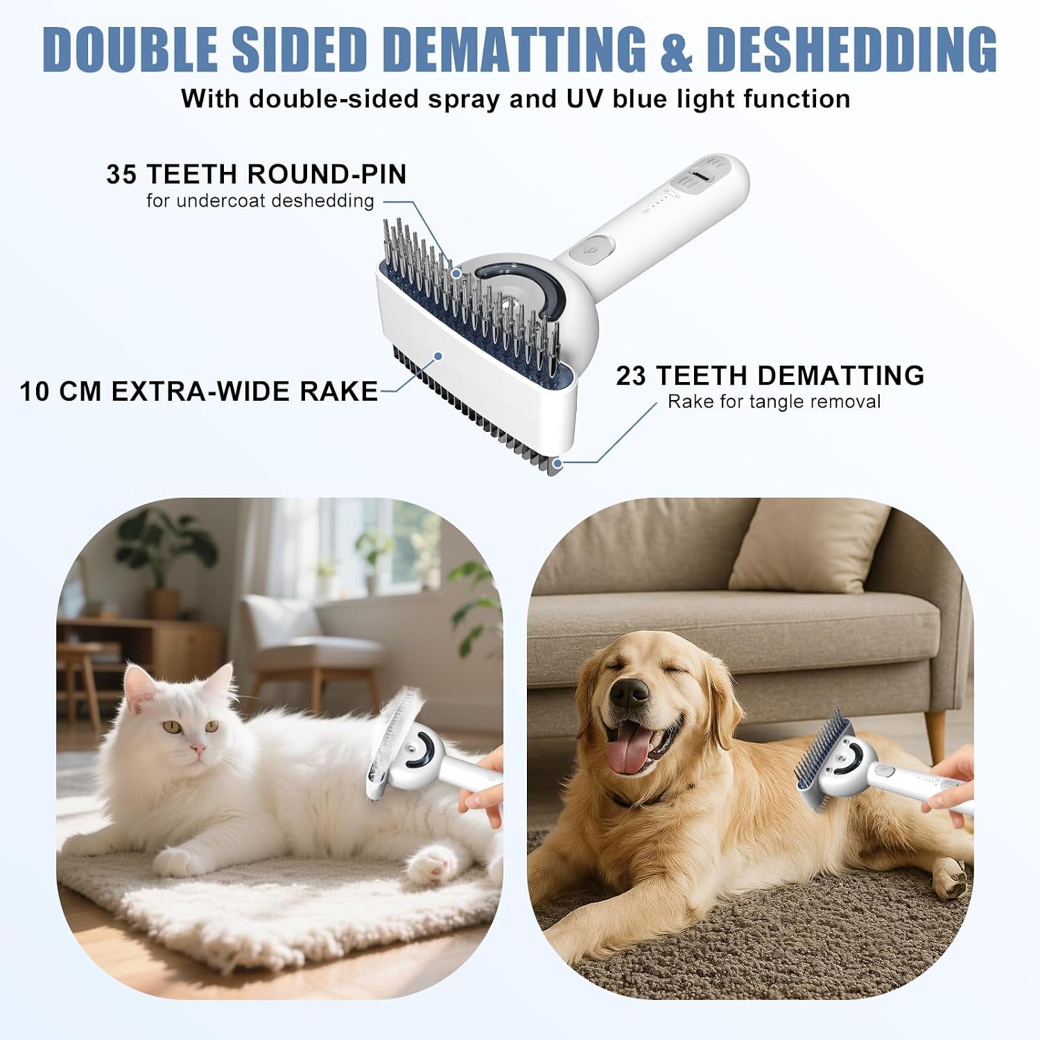 Rechargeable steam deshedding brush — dematting rake side detail