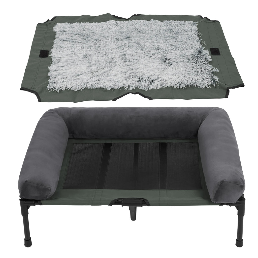 L-2XL Outdoor Indoorelevated Dog Bed for Large Sized Dog Cooling Raised Cot Pet Hammock Bed with Detachable Plush Bolster Breathable Mesh