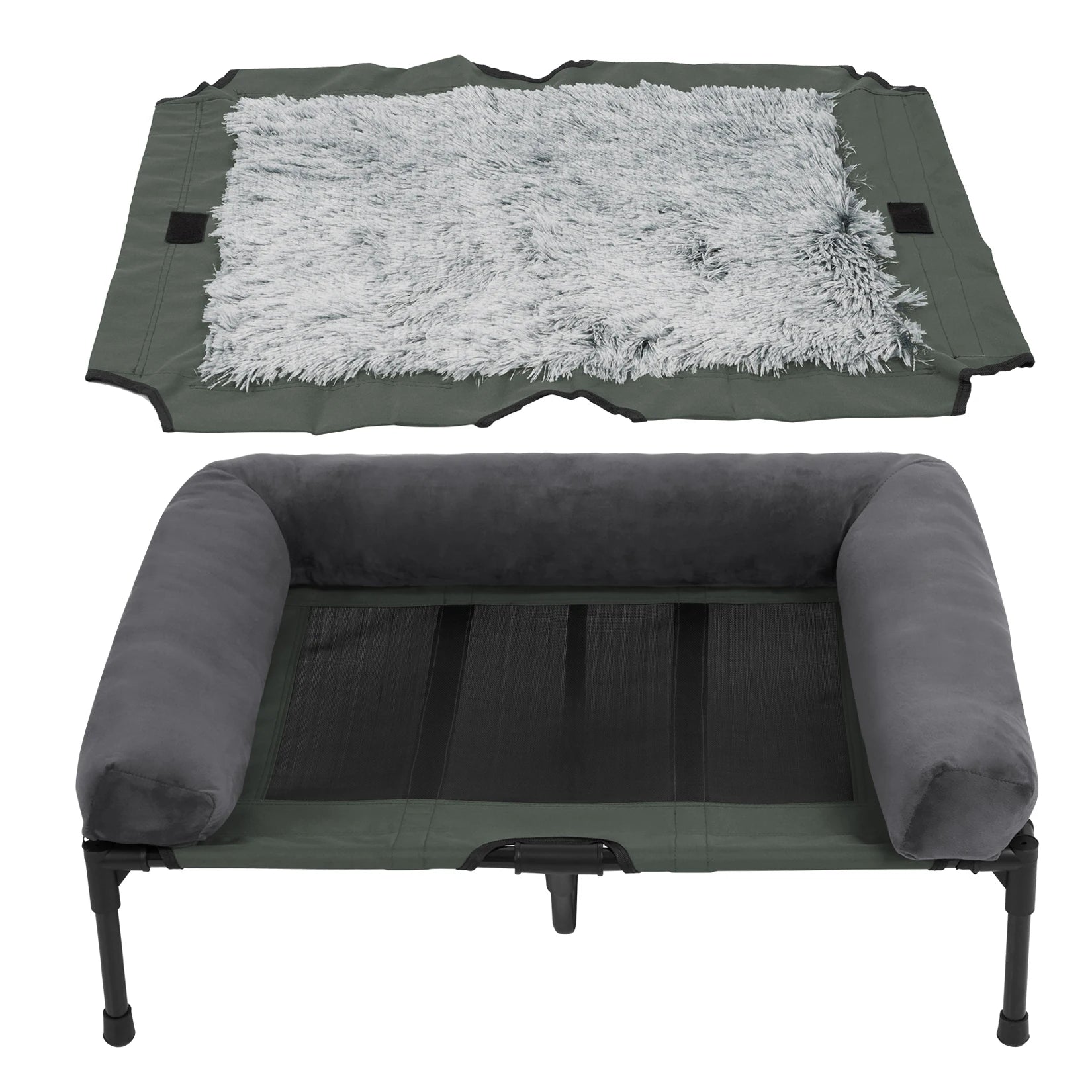 L-2XL Outdoor Indoorelevated Dog Bed for Large Sized Dog Cooling Raised Cot Pet Hammock Bed with Detachable Plush Bolster Breathable Mesh