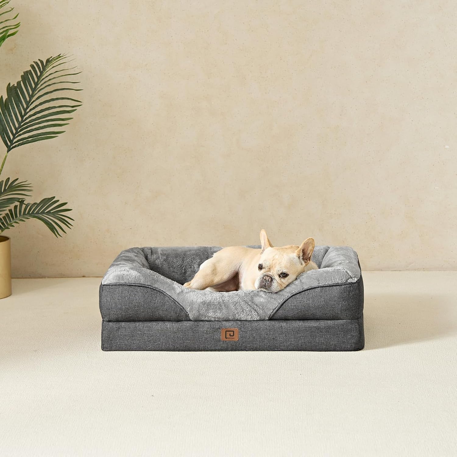 Memory Foam Dog Beds Medium Washable, Orthopedic Dog Beds Sofa with Sides and Waterproof Liner, Pet Couch with Washable Removable Cover and Non-Slip Bottom, 76X51X16Cm, Dark Grey