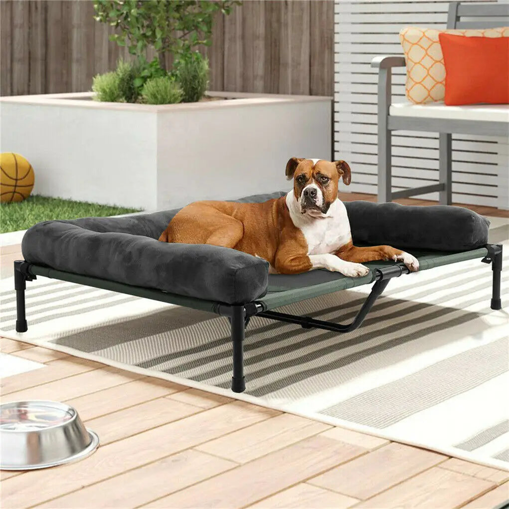 L-2XL Outdoor Indoorelevated Dog Bed for Large Sized Dog Cooling Raised Cot Pet Hammock Bed with Detachable Plush Bolster Breathable Mesh