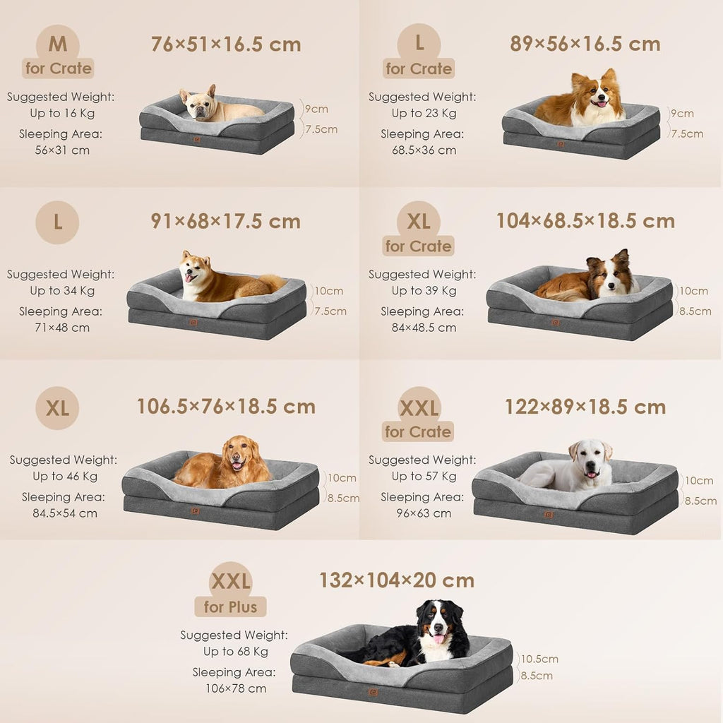 Memory Foam Dog Beds Medium Washable, Orthopedic Dog Beds Sofa with Sides and Waterproof Liner, Pet Couch with Washable Removable Cover and Non-Slip Bottom, 76X51X16Cm, Dark Grey