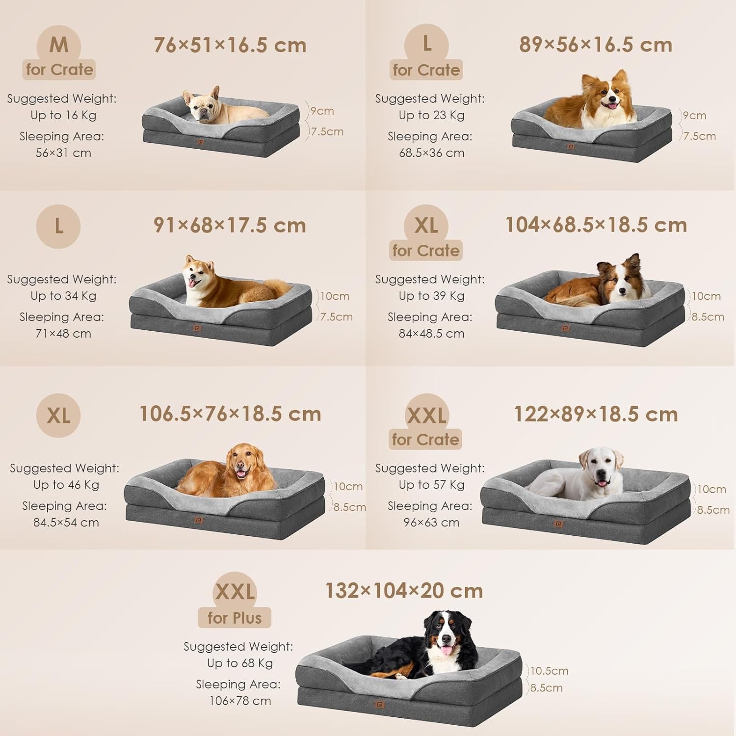Memory Foam Dog Beds Medium Washable, Orthopedic Dog Beds Sofa with Sides and Waterproof Liner, Pet Couch with Washable Removable Cover and Non-Slip Bottom, 76X51X16Cm, Dark Grey