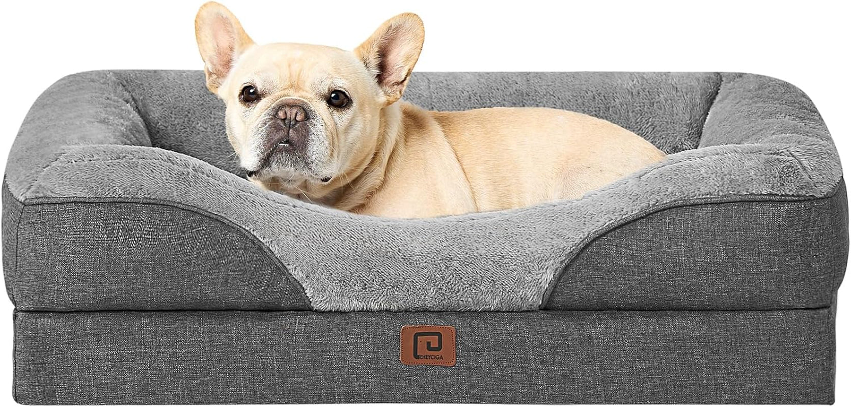 Memory Foam Dog Beds Medium Washable, Orthopedic Dog Beds Sofa with Sides and Waterproof Liner, Pet Couch with Washable Removable Cover and Non-Slip Bottom, 76X51X16Cm, Dark Grey